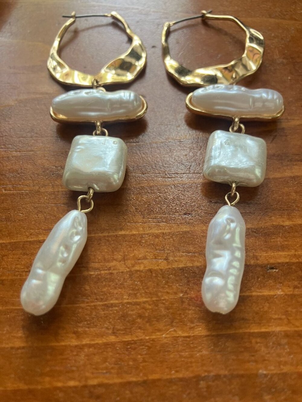 Gold and Pearl Earrings - Picture 2 of 2